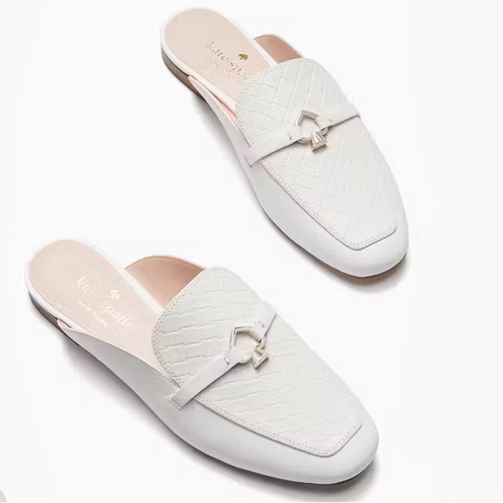 NEW Kate Spade White Leather Colada Slides